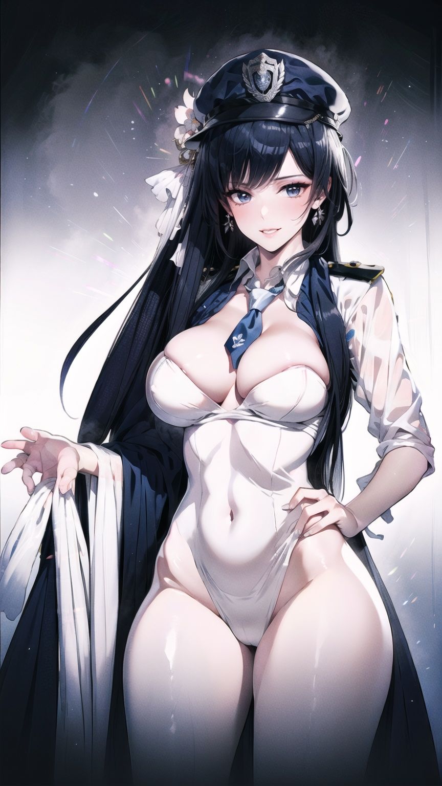 Police cap,  (long hair),  smile on Tensor.Art