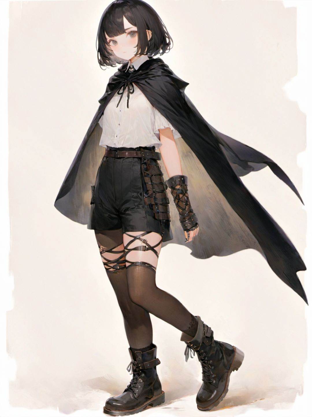 young 1girl,  black short bob hair,  black cloak de cour on Tensor.Art
