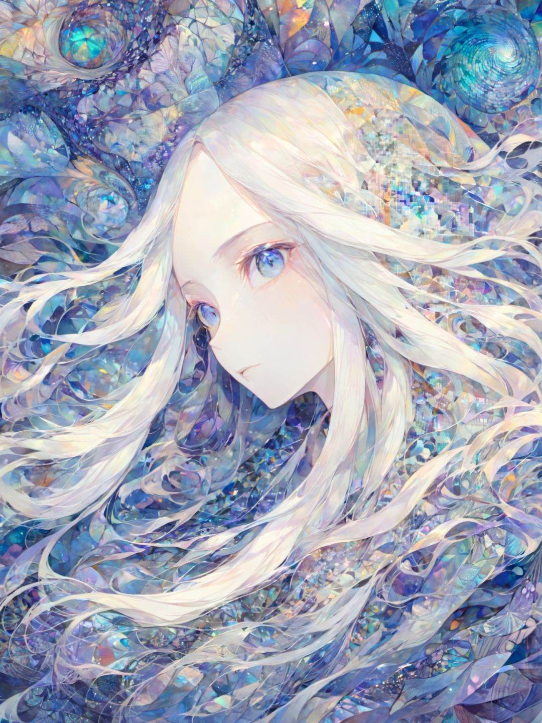 young women,  white long straight hair,  indigo eye on Tensor.Art