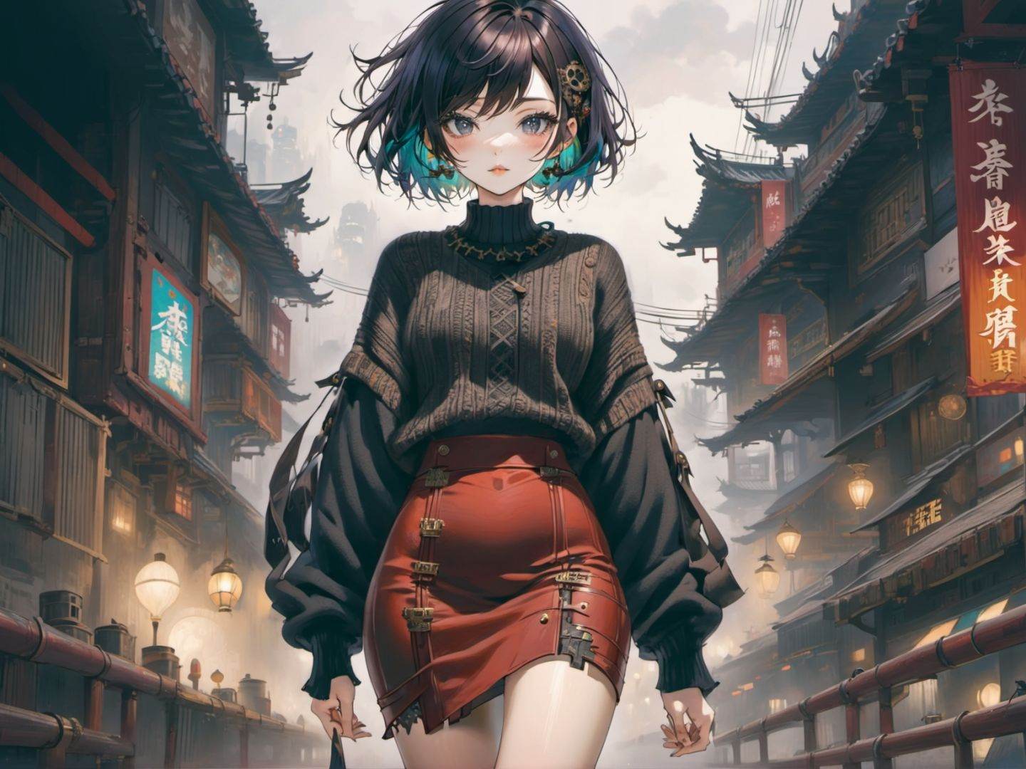 young women,  colored inner hair,  very short hair on Tensor.Art