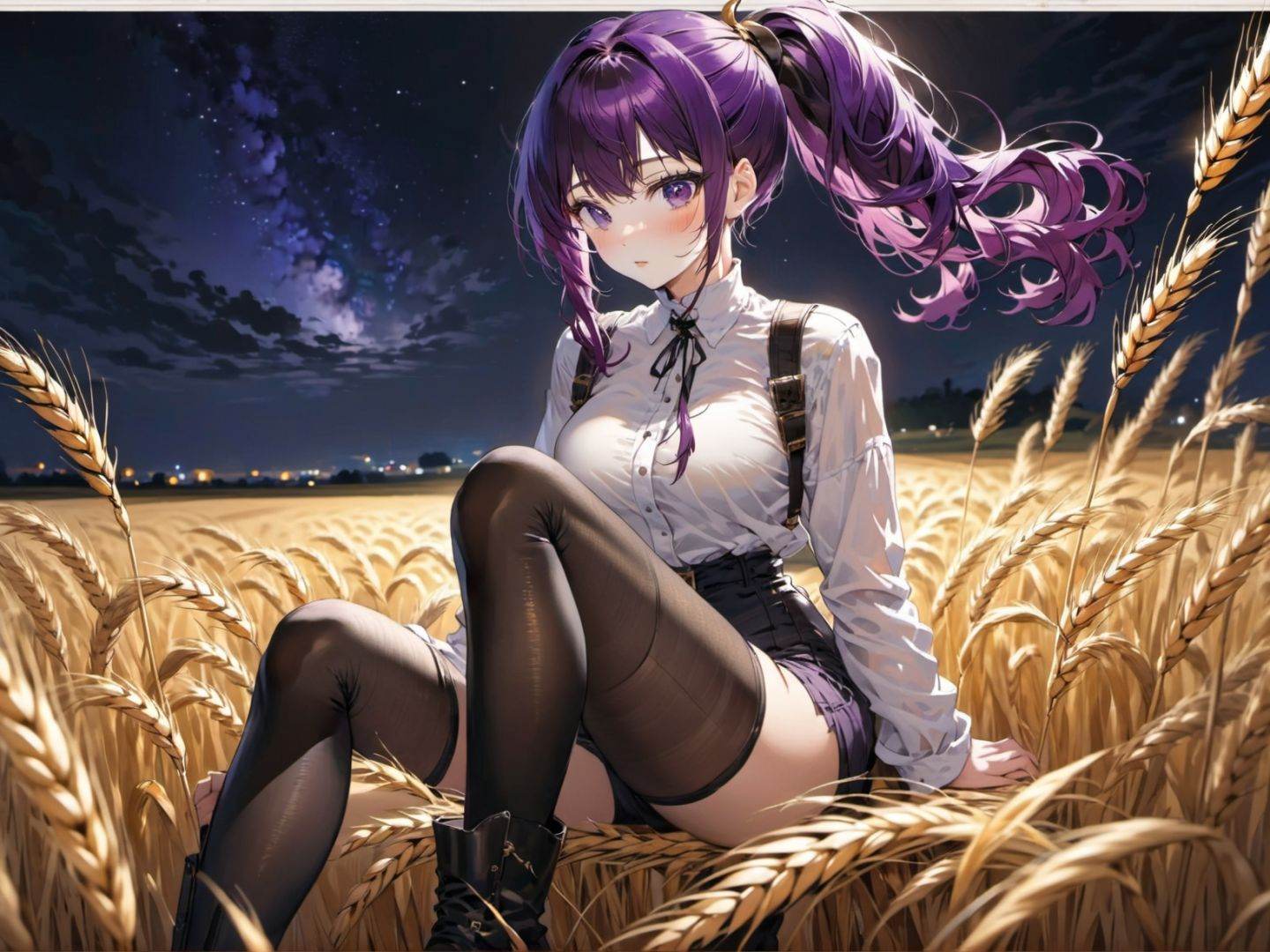 young women,  purple hair,  absurdly long hair on Tensor.Art