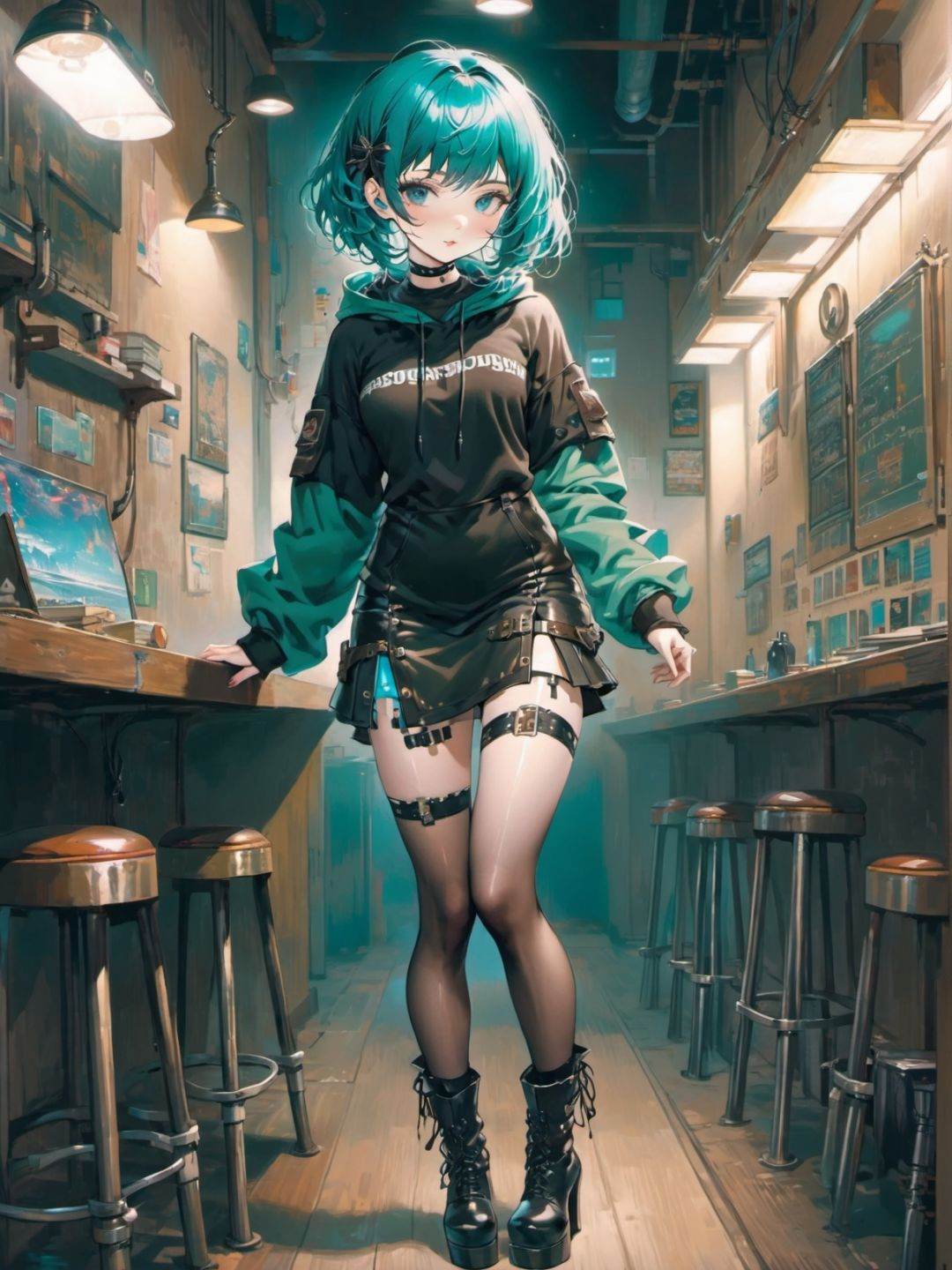 1girl,  aqua hair,  short hair on Tensor.Art