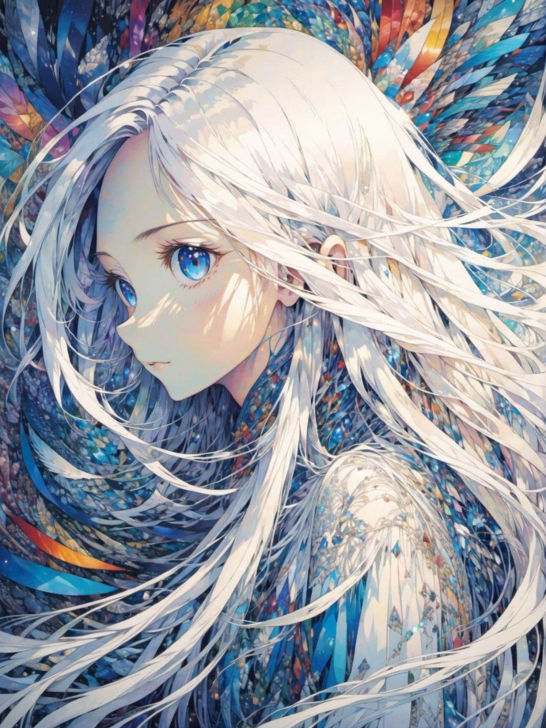 young women,  white long straight hair,  indigo eye on Tensor.Art