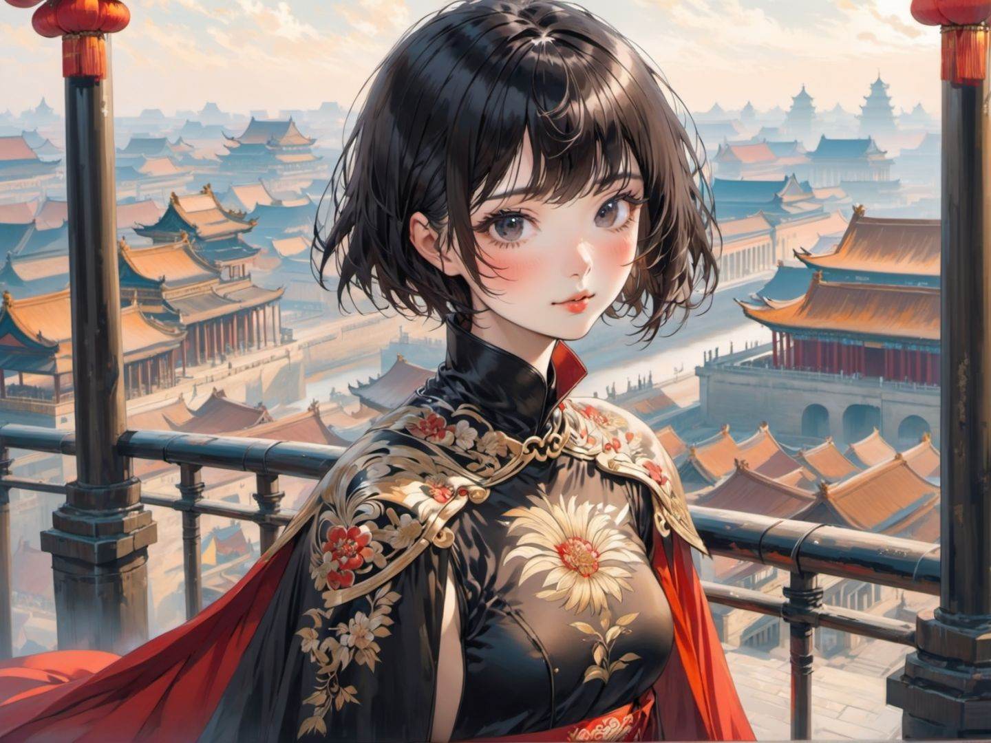 young women,  dark hair,  short hair on Tensor.Art