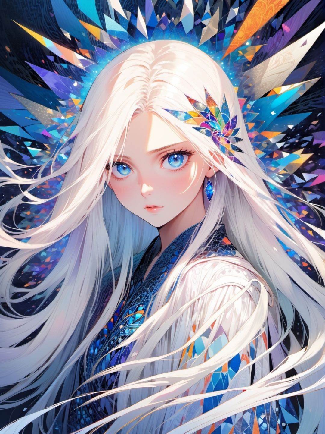 young women,  white long straight hair,  indigo eye on Tensor.Art