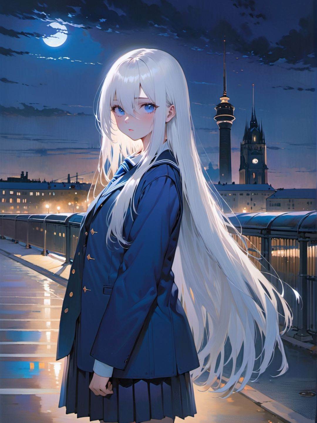 1girl,  white long straight hair,  indigo eye on Tensor.Art