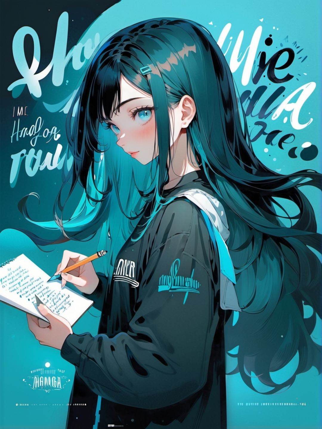 1girl,  aqua,  blue black on Tensor.Art