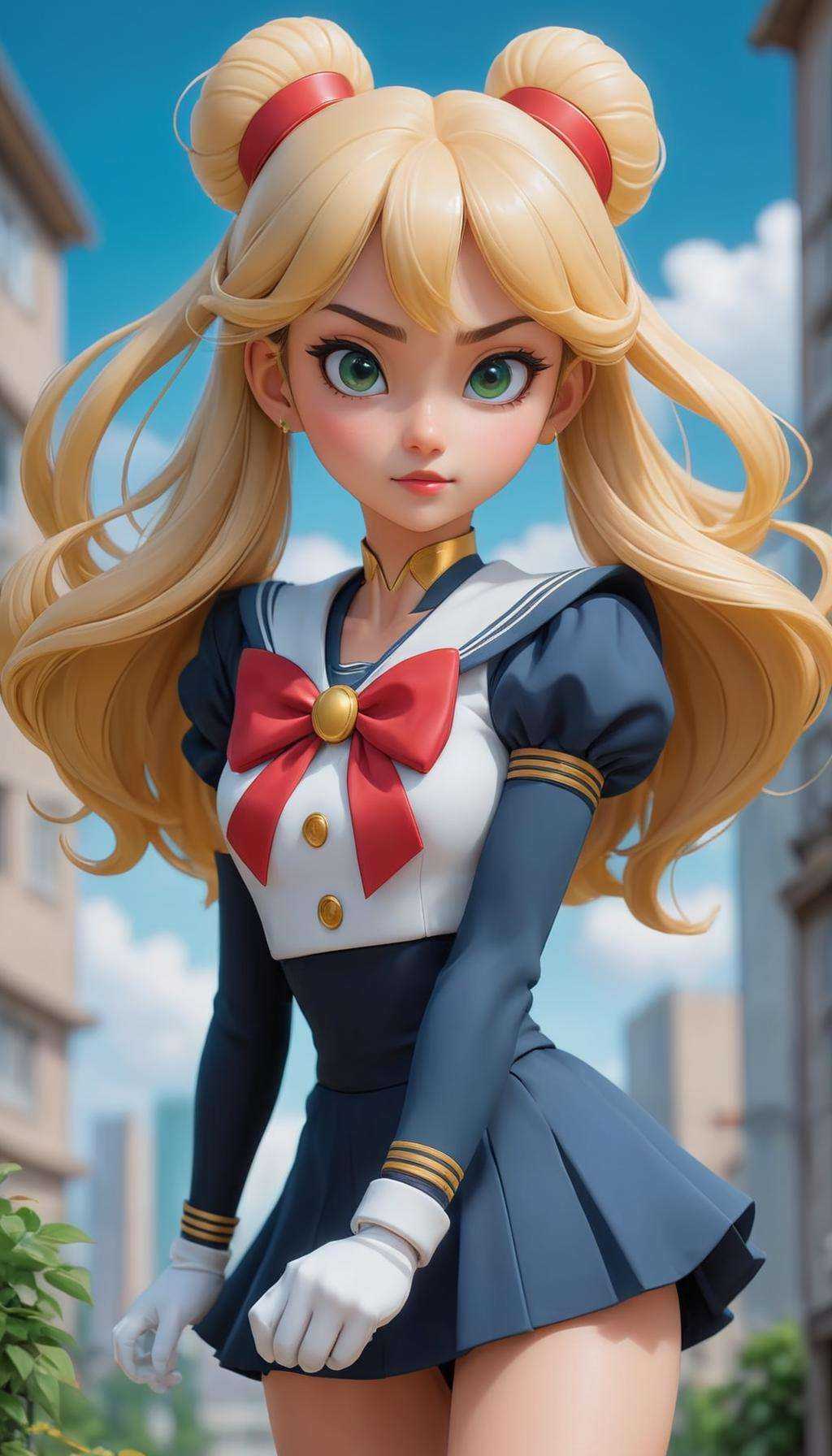 anime artwork breathtaking 90's anime vintage anime screenshot joyful school girl Sailor Moon stay in front of post soviet...