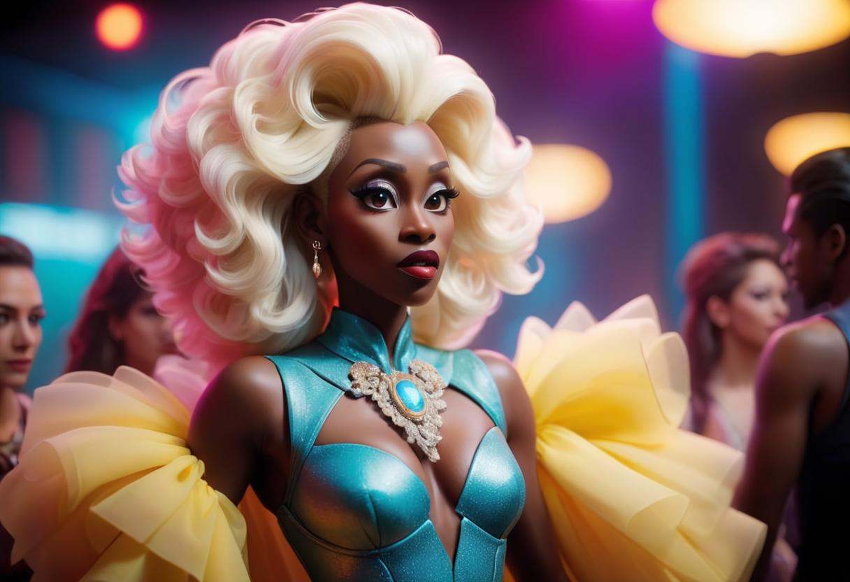 Wesley Snipes is Noxeema Jackson,  a drag queen man in a dress at a drag show in a night club,  from the movie To Wong Foo...