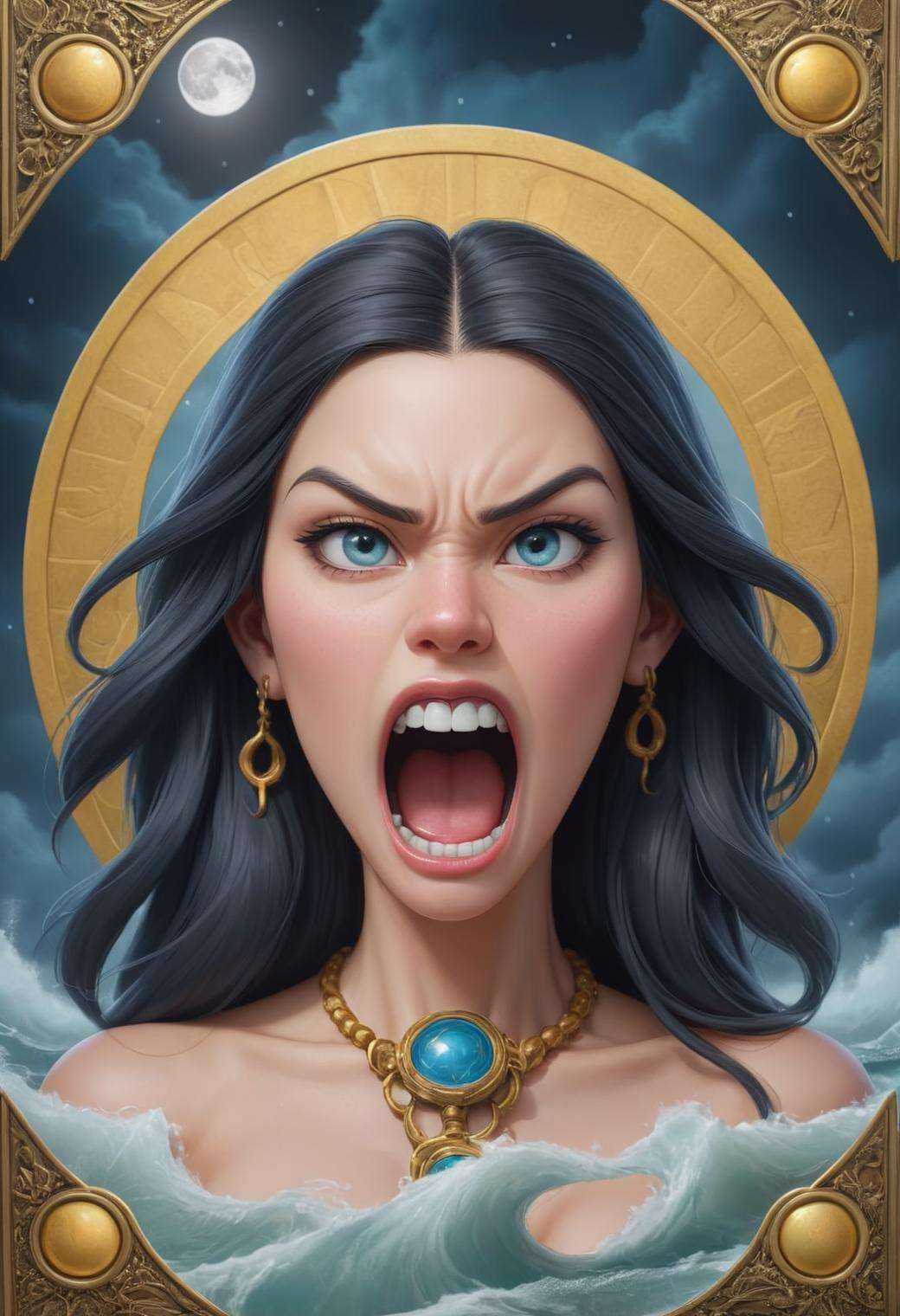 Yelling upset angry ,  Toronto ,  druid Tarot Lovecraft Madness nautical full moon symmetrical decorative tarot card borde...