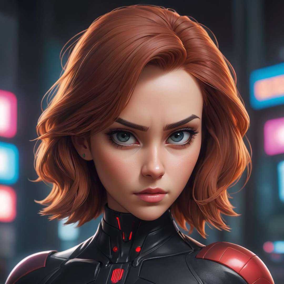 Black Widow/Natasha Romanoff (MAA),  bar,  TOKYO futuristic Neon cyberpunk synthwave cybernetic Mauricio Alejo on Tensor.Art
