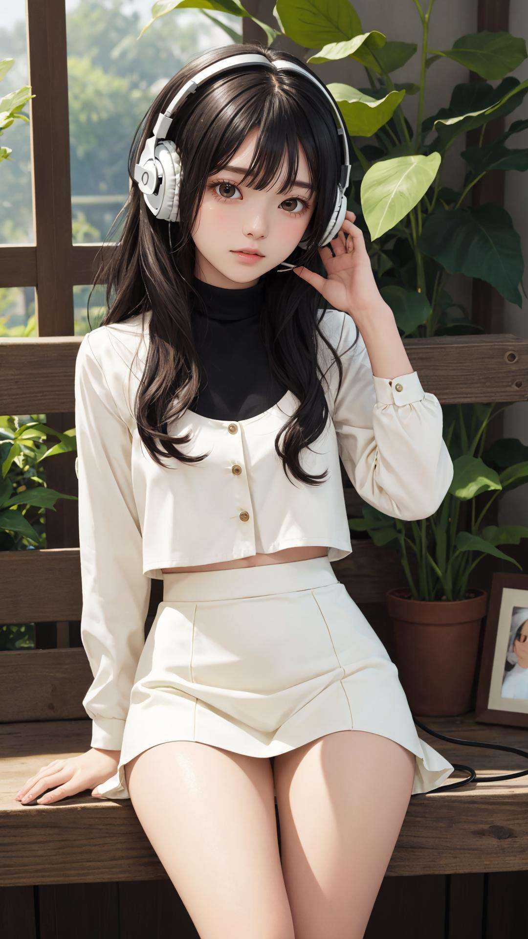 headphones,  listening to music,  lady on Tensor.Art