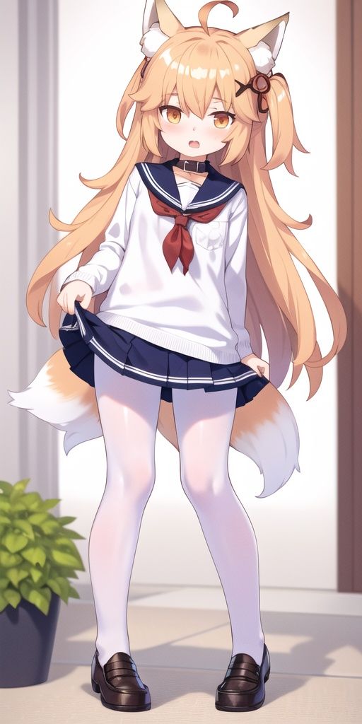collar,  long hair,  fox ears on Tensor.Art