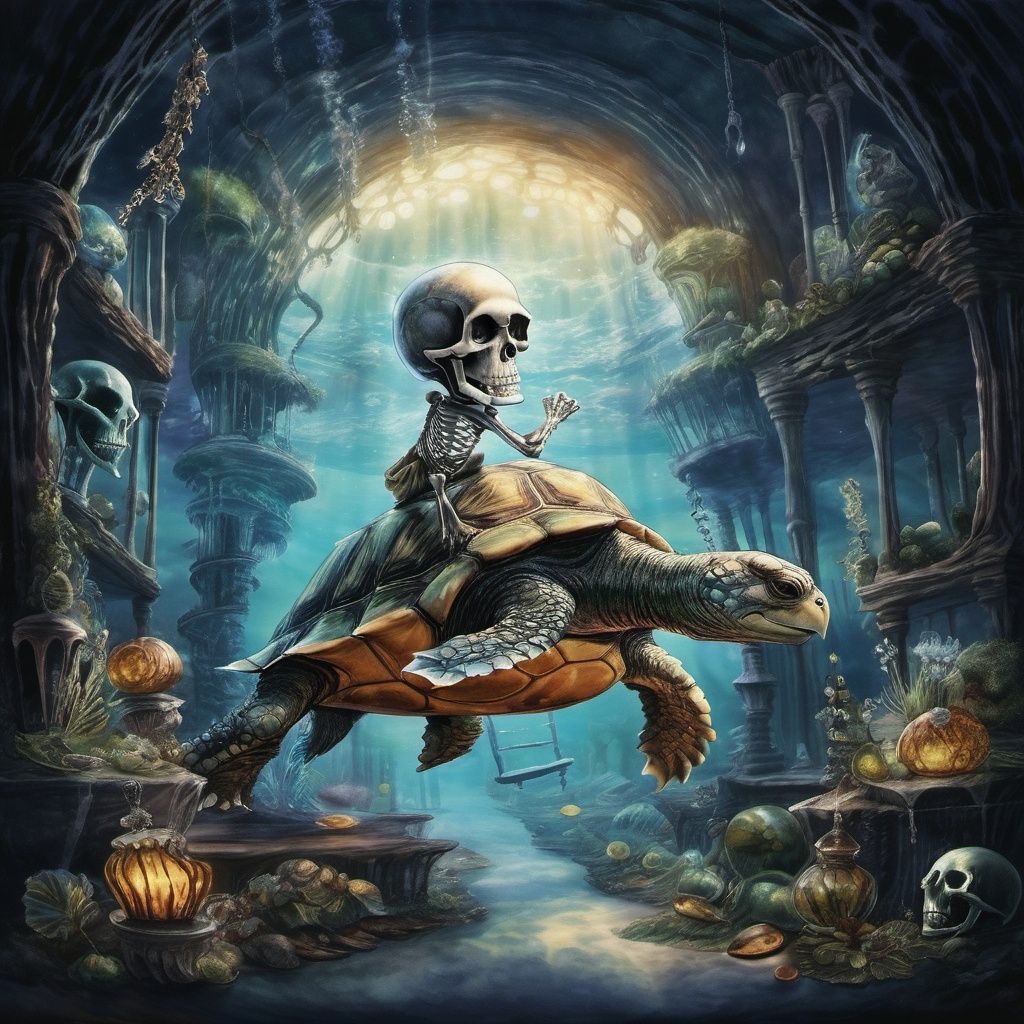1girl,turtle, skeleton