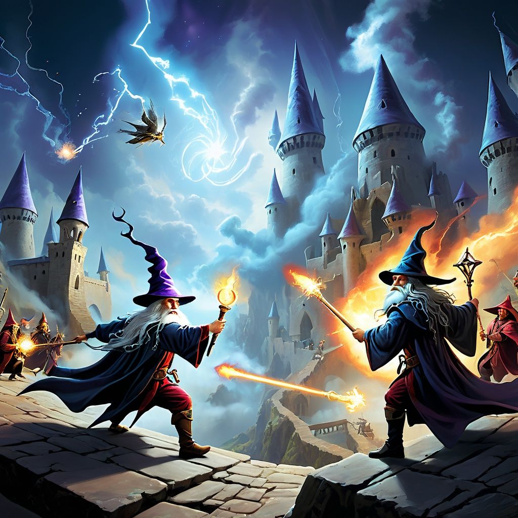 photo,photorealistic, wizards, magic war, fantasy, 