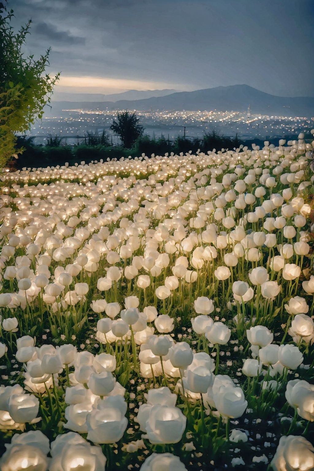 keai, scenery, no humans, outdoors, flower, sky, cloud, field, cloudy sky, white flower, tree, nature, landscape, cityscape, grass, flower field，<lora:fengjing:0.8>