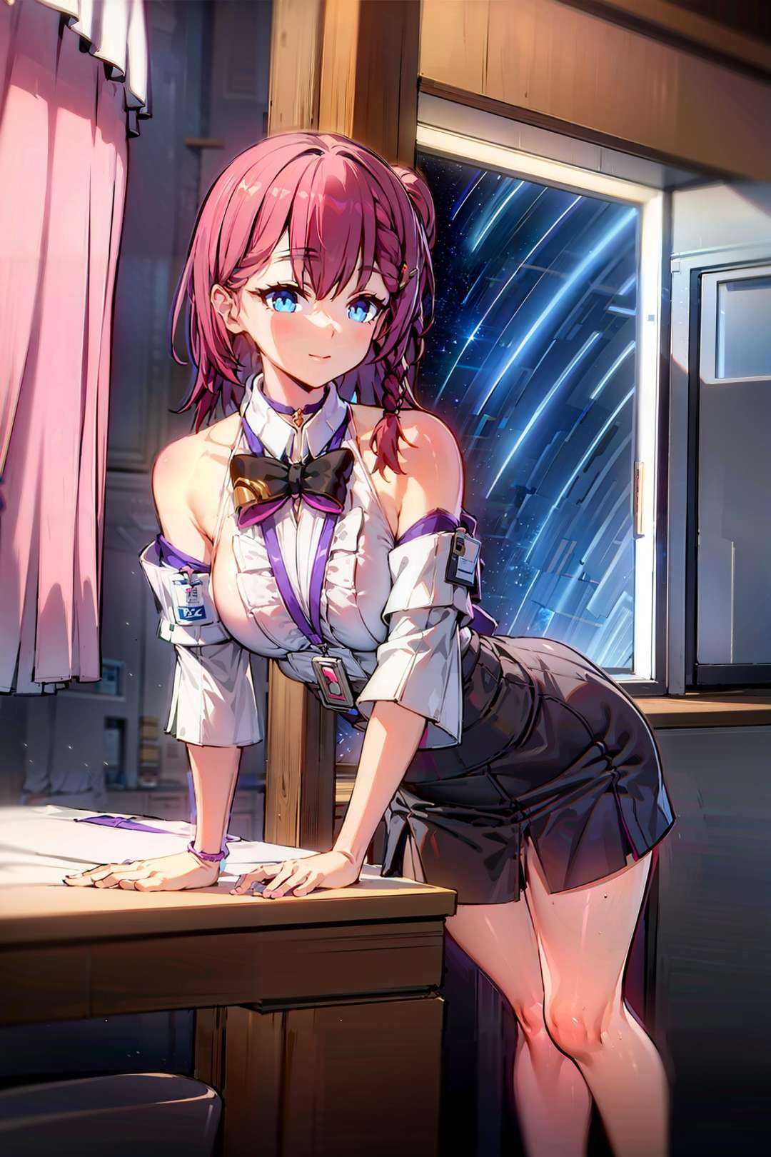 <lora:bengtie_Asta_v1.0:1>,Asta\(character\),full body,1girl,solo,bend down,stand,side face,(look out the window:1.2),(starry sky:1.2),table,vertical telescopes,indoors,attic,vertical telescopes,window,best quality,masterpiece,illustration,extremely detailed,CG,unity,8k wallpaper,Amazing,finely detail,masterpiece,best quality,official art,extremely detailed CG unity 8k wallpaper,absurdres,incredibly absurdres,ultra-detailed,highres,(pureerosface_v1:0.5),(ulzzang-6500-v1.1:0.5),