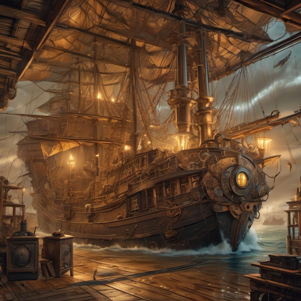 steampunk style,  epic realistic,  broken old ship in big storm on Tensor.Art