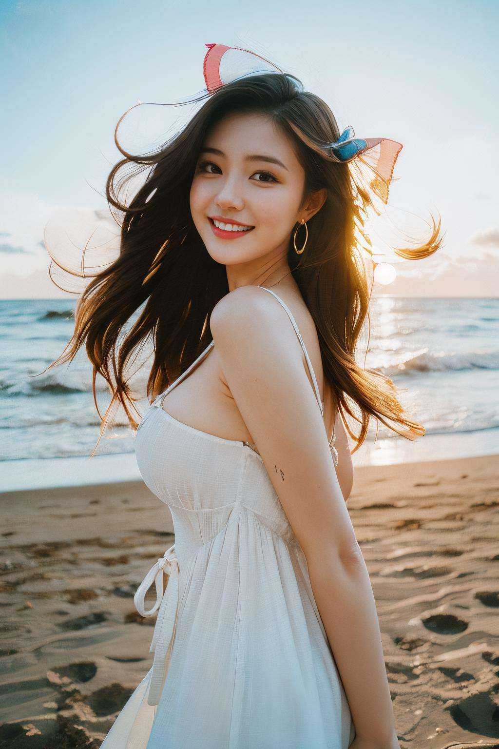 1girl,  sea,  wind on Tensor.Art