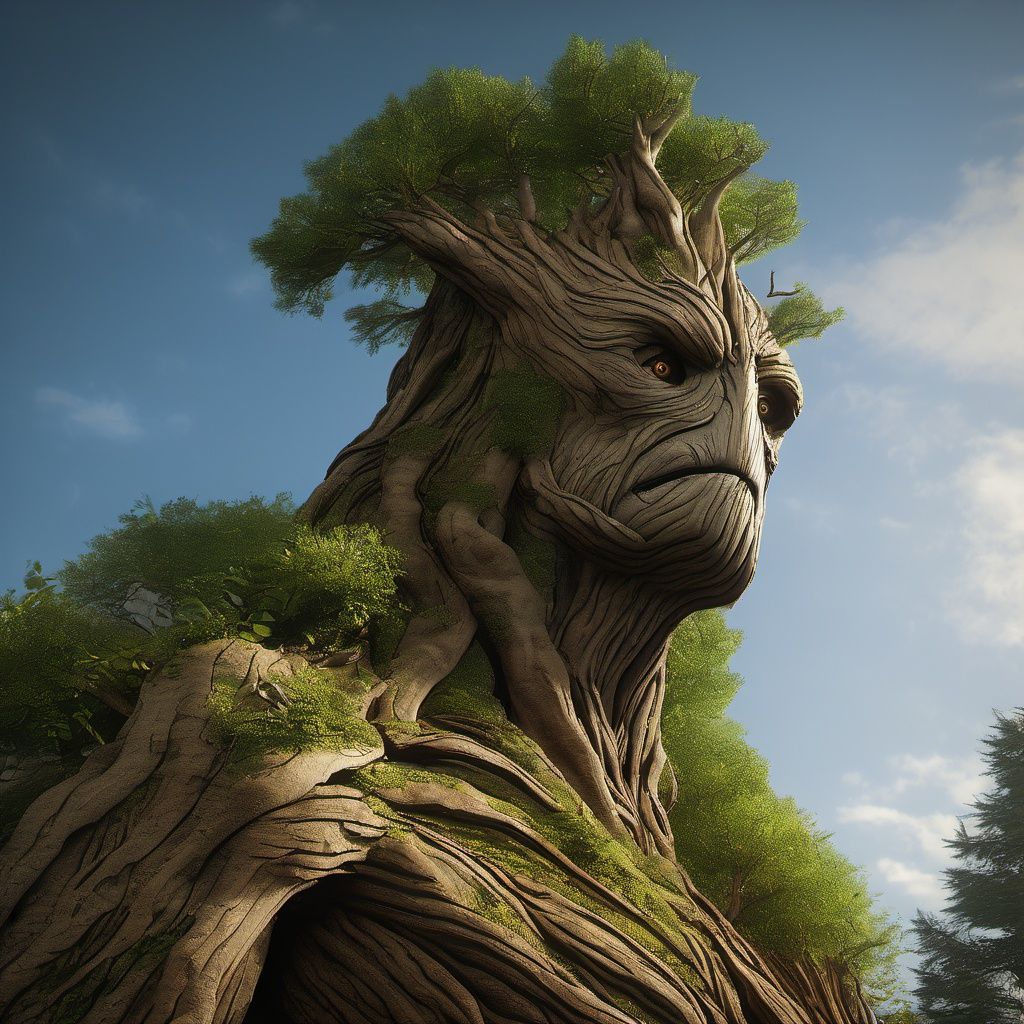 treant, solo, no humans, photorealistic, tree, sky