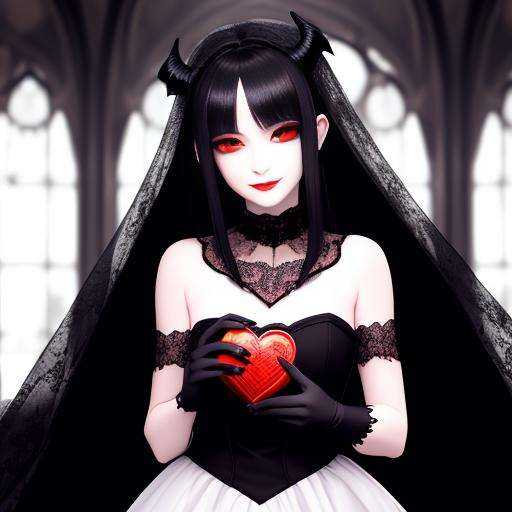 a terrifying demon woman from the underground holding an anatomically correct human heart on her hands,  the heart has a s...