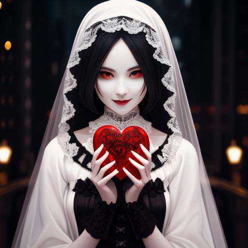 a terrifying demon woman from the underground holding an anatomically correct human heart on her hands,  the heart has a s...