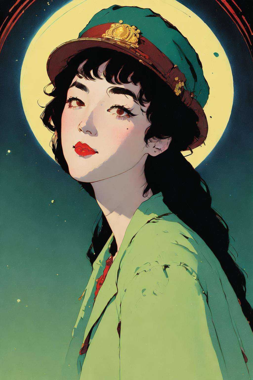 portrait,  electric green Newsboy cap,  Sunny on Tensor.Art