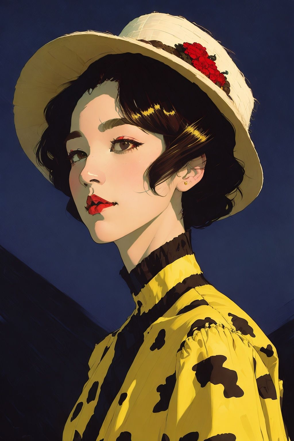 portrait,  cheetah print Shift dress with a statement hat and,  Fall on Tensor.Art