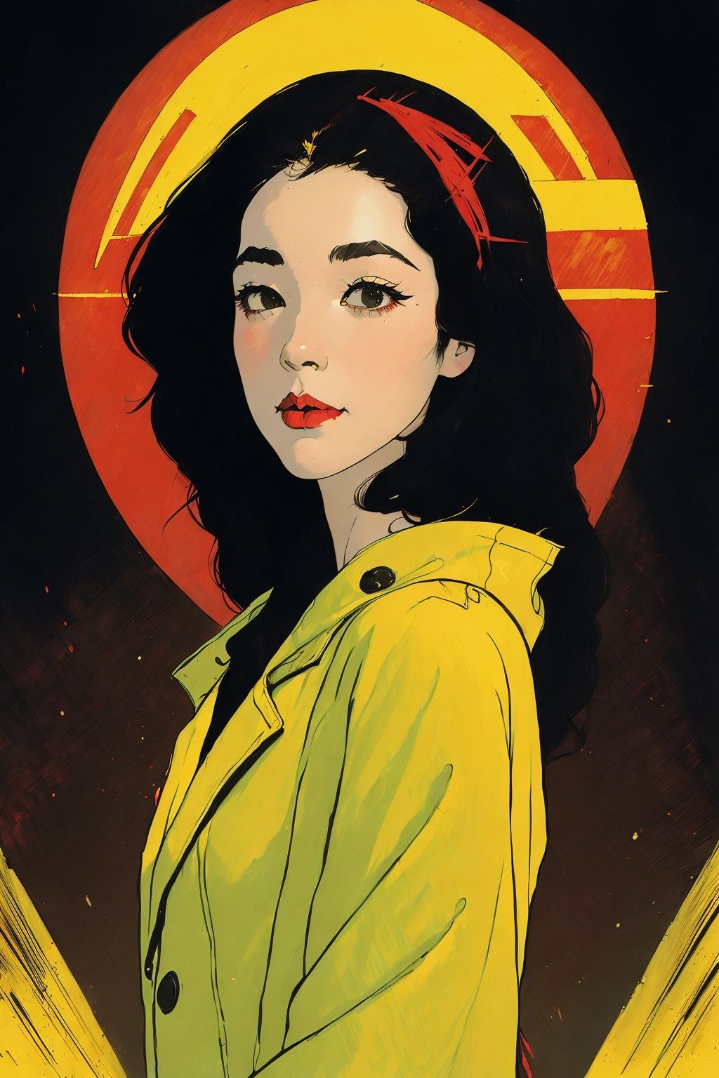 portrait,  DayGlo yellow raincoat,  Sunny on Tensor.Art