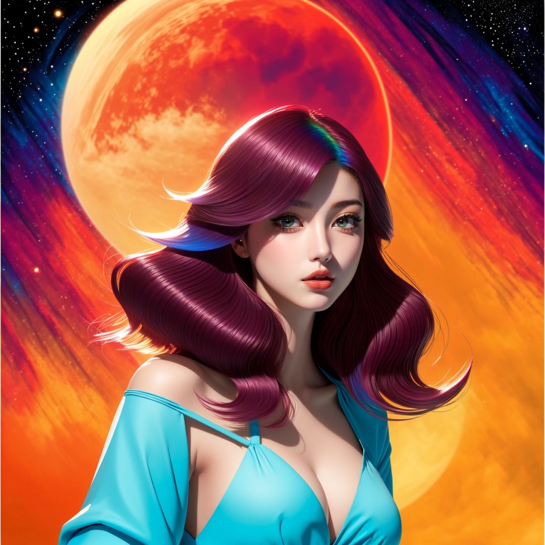 lady,  contrasting colors dress,  bare shoulders on Tensor.Art