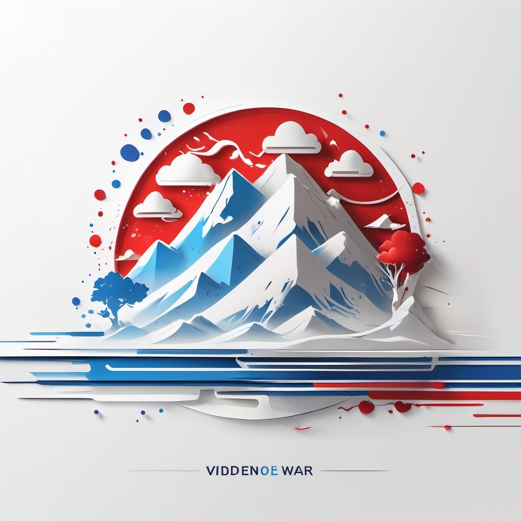blue and red colorful logo, minimalist logo illustration of vector art of modern war, t shirt design, vector, clean design, intricate detail, monochromatic color, solid white background, made with adobe illustrator, in the style of Studio Gibli, nature, flower splash, color splash,Leonardo Style,oni style,3d relief style