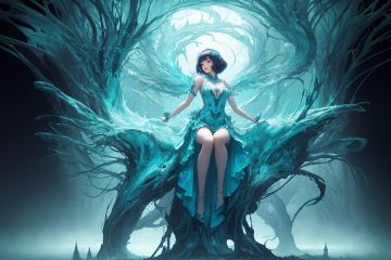,(((masterpiece,best quality))),((good structure,Good composition,good atomy)), ((clear, original,beautiful)), keke,fantasy theme,green blue  theme,fractal,1girl,dress