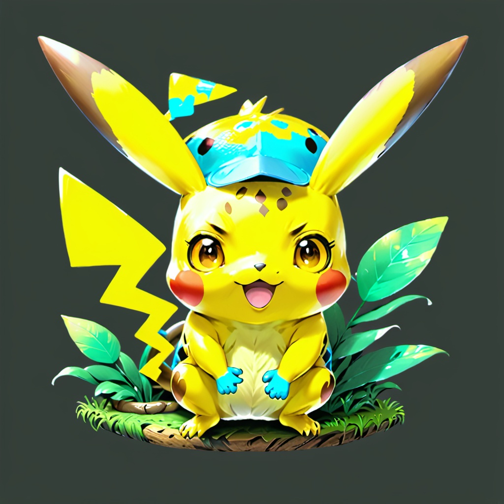  Game icon (jz), Kawaii Pikachu painters change their body colors to match their energetic paintings. Render it in an animated style, focusing on the chameleon's lovely large eyes and intricate patterns on its body.