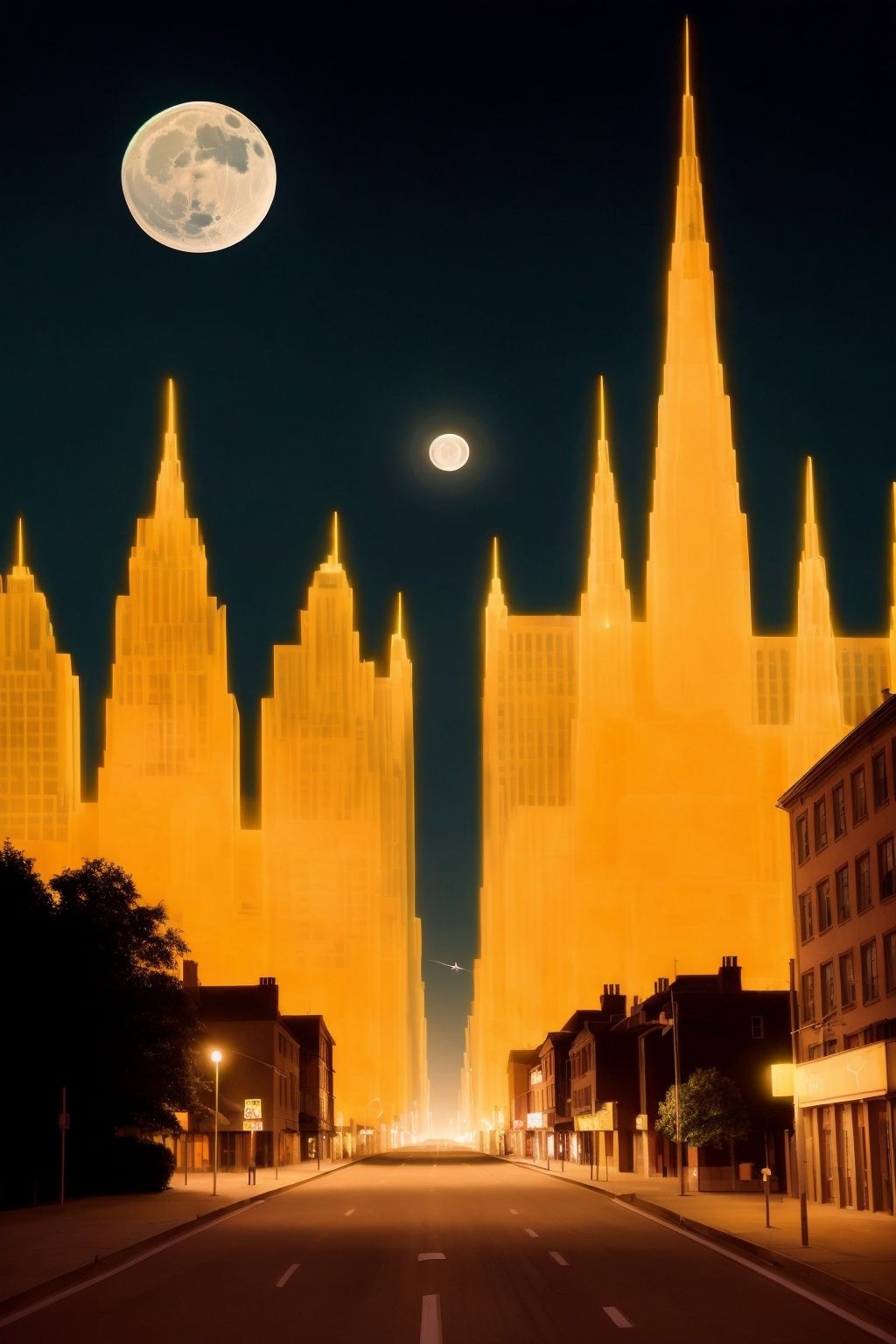 <lora:xcf:1>,xc,innocent,shadow,fantasy,dream,masterpiece,highres,best quality,highly detailed,night street,skyscraper, city lights,road,big city,moon,night