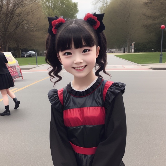 A bright sunny day photo of YUIMETAL (Yui Mizuno) from BABYMETAL,  speaking,  age 9 on Tensor.Art