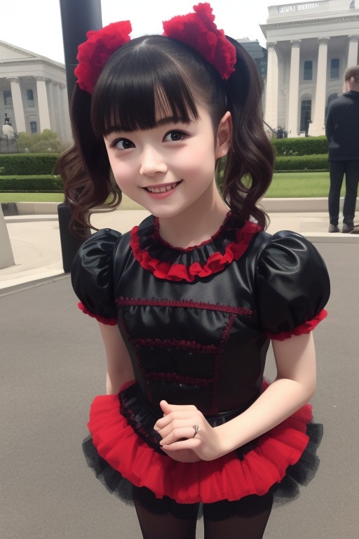 A bright sunny day photo of YUIMETAL (Yui Mizuno) from BABYMETAL,  speaking,  age 9 on Tensor.Art