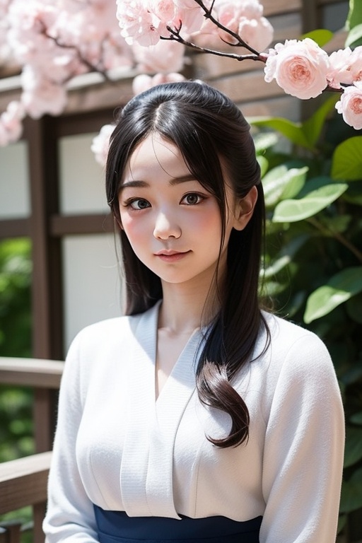 Generate a stunning portrait of an 8-year-old Japanese girl,  radiating beauty and innocence. She has long,  flowing black...