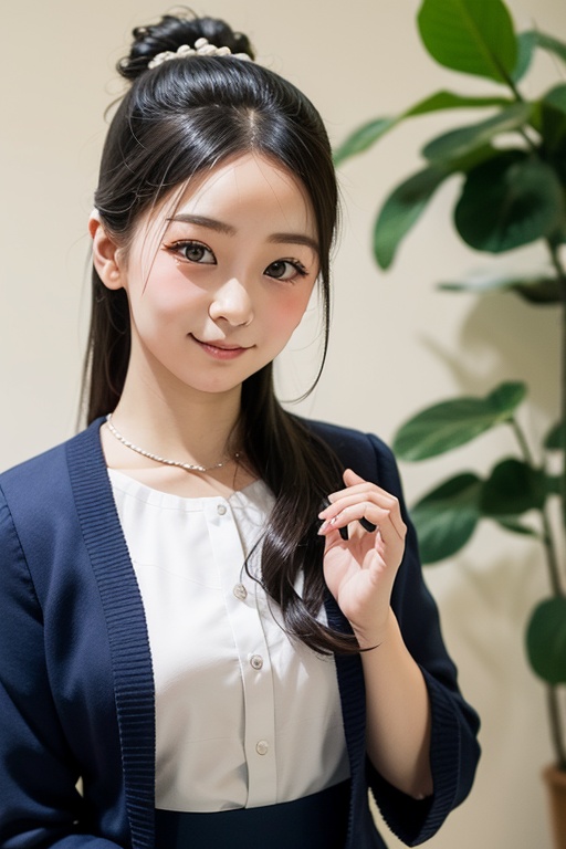 Generate a stunning portrait of a beautiful 8-year-old Japanese girl,  radiating innocence and charm. She has long,  flowi...