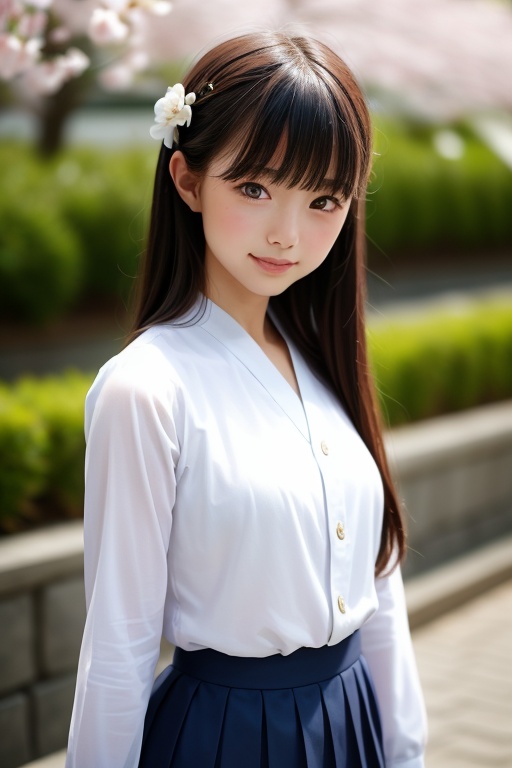 Generate a stunning portrait of an 8-year-old Japanese girl,  radiating beauty and innocence. She has long,  flowing black...
