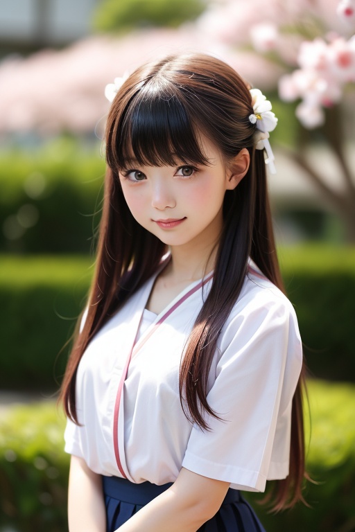 Generate a stunning portrait of an 8-year-old Japanese girl,  radiating beauty and innocence. She has long,  flowing black...