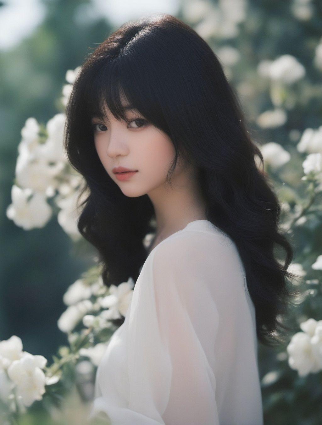 1girl,black hair,floating hair,looking at viewers,((front)),upper body,soft light,dark style,{{masterpiece}},{{{best quality}}},{{ultra-detailed}},{{illustration}},{{disheveled hair}},depth of field (dof),Close-Up(CU),(by artist Aliza Razell:1.5),real photos,<lora:FUJI_SDXL_V1.1:0.7>,normal body ratio,