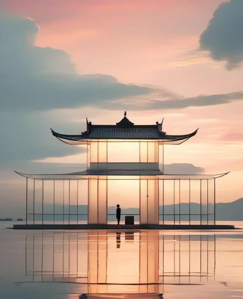 jingjing, reflection, sky, cloud, sunset, outdoors, silhouette, water, scenery,(((1boy))), watercraft, standing, boat,<lora:sdxl_jingjing_v2-000004:1>