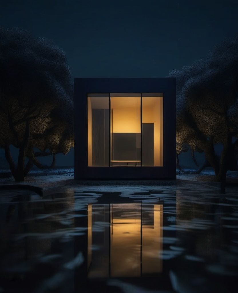 jingjing, no humans, water, night, sky, outdoors, reflection, scenery, tree, night sky, house,<lora:sdxl_jingjing_v2-000004:1>