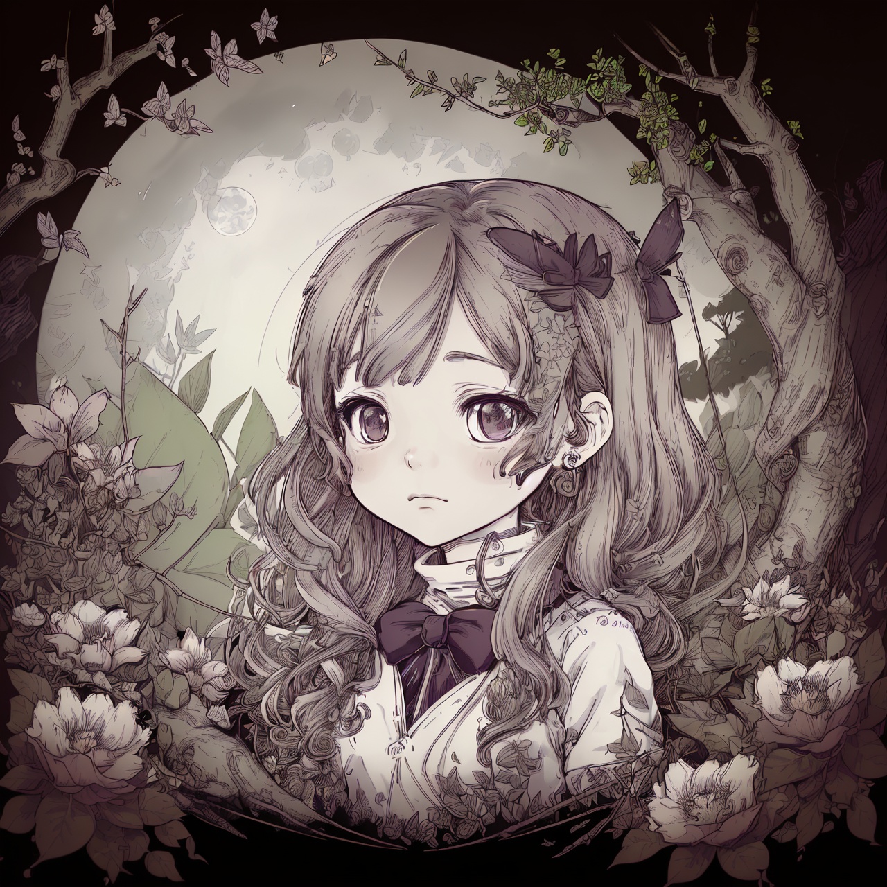 Hq subdued finelines drawing ,  a chibi girl potrait ,  64k on Tensor.Art