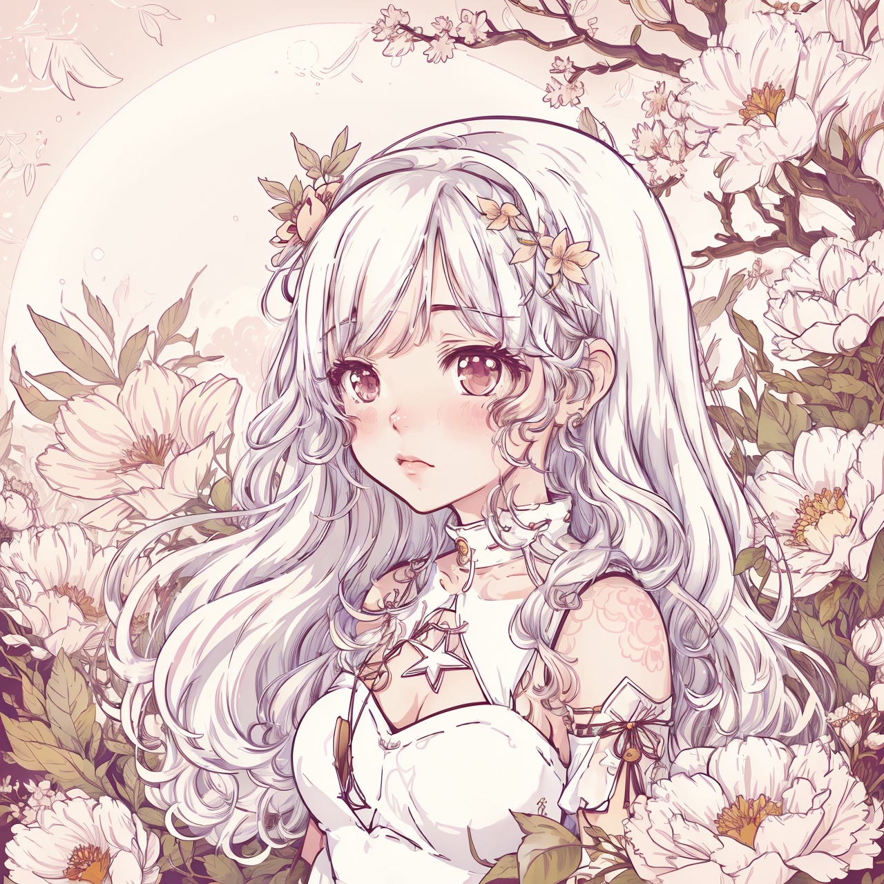 Hq drawing illustration of an adorable chibi girl ,  white hair ,  cute art on Tensor.Art