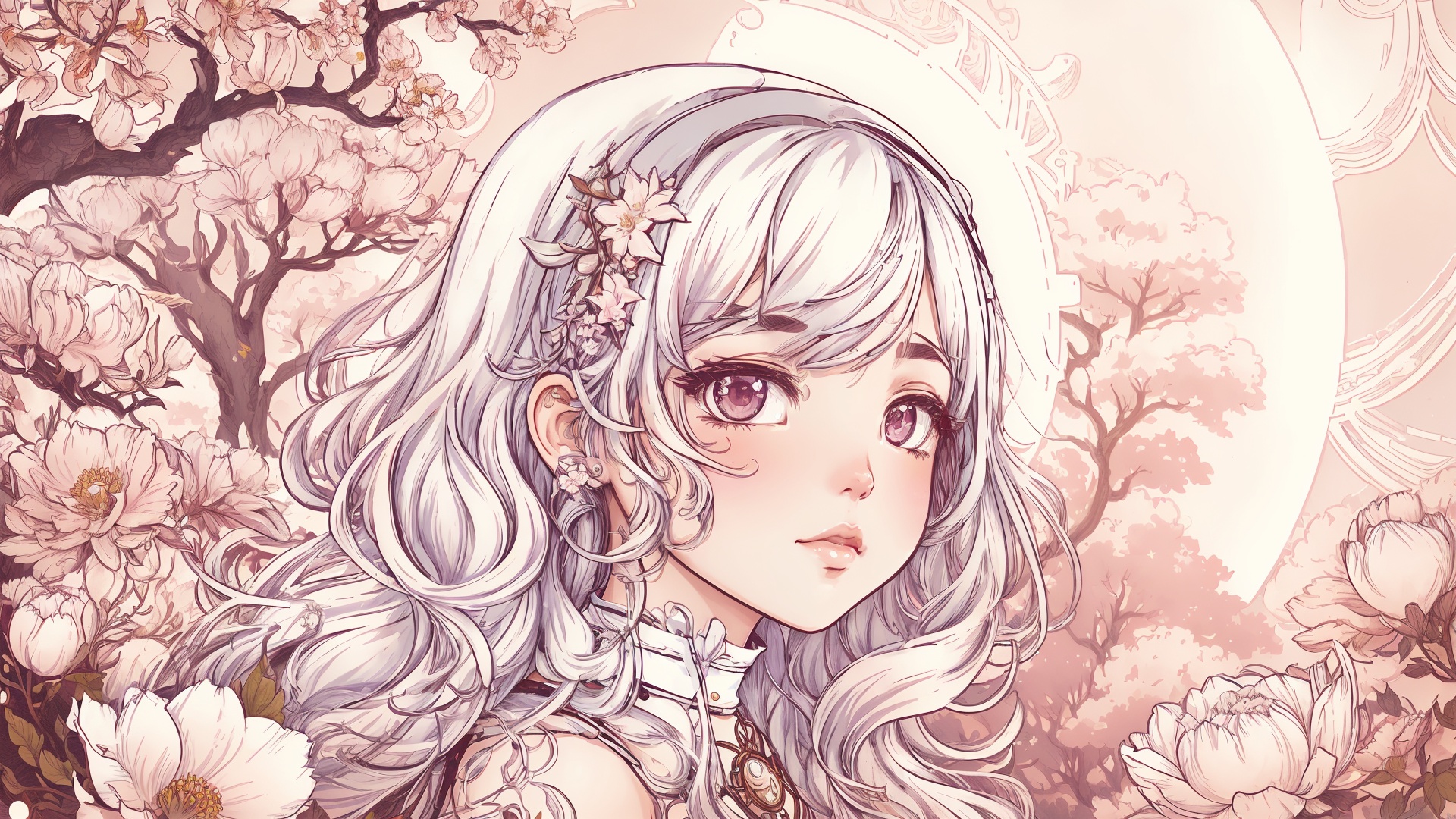 illustration of an adorable chibi girl ,  white hair ,  depth of field on Tensor.Art