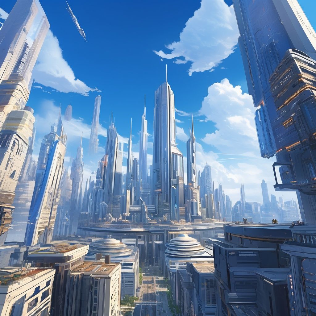 masterpiece,best quality,beautifully painted,highly detailed,ultra high res,scence,buildings,scenery,sky,no humans,outdoors,building,day,blue sky,science fiction,city,cityscape,  <lora:sdxl_sdxl-000058:0.6>