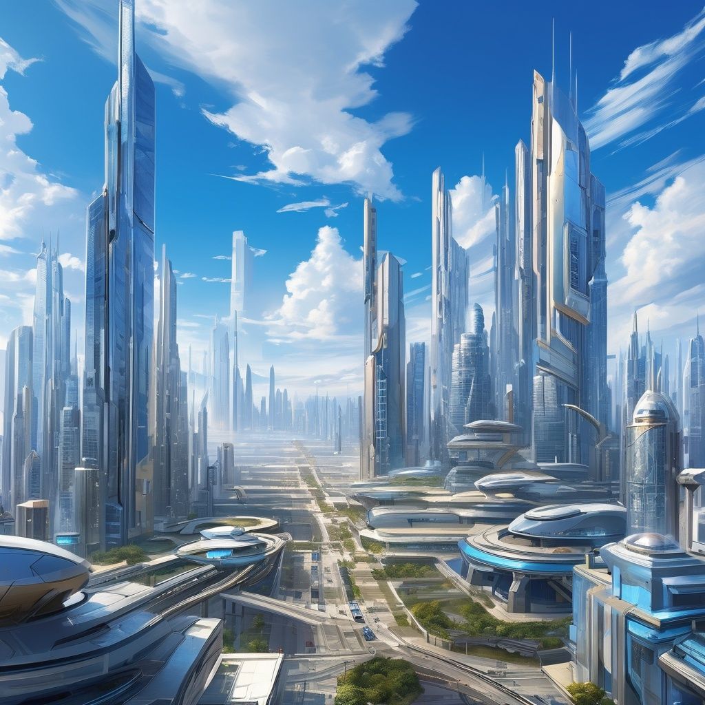 masterpiece,best quality,beautifully painted,highly detailed,ultra high res,scence,buildings,scenery,sky,no humans,outdoors,building,day,blue sky,science fiction,city,cityscape,  <lora:sdxl_sdxl-000058:0.4>