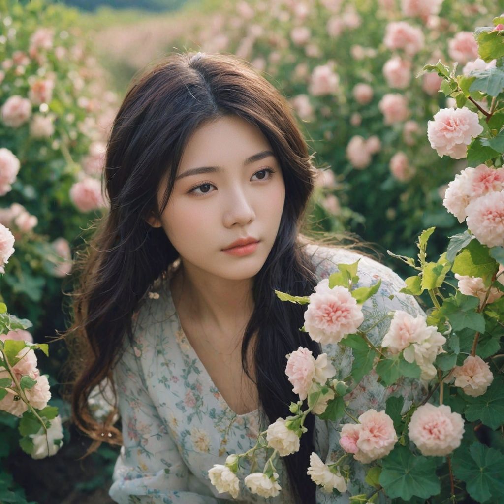 cinematic film still chinese girl,  art by Rinko Kawauchi,  in the style ofnaturalistic poses on Tensor.Art