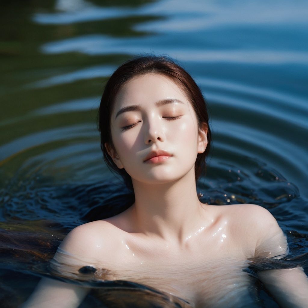 1girl,  real skin,  lying in the water on Tensor.Art